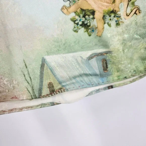 Y2K Michal Negrin Tank Top Green Blue Angels Floral Brocade Rhinestone V-neck S - Picture 4 of 10